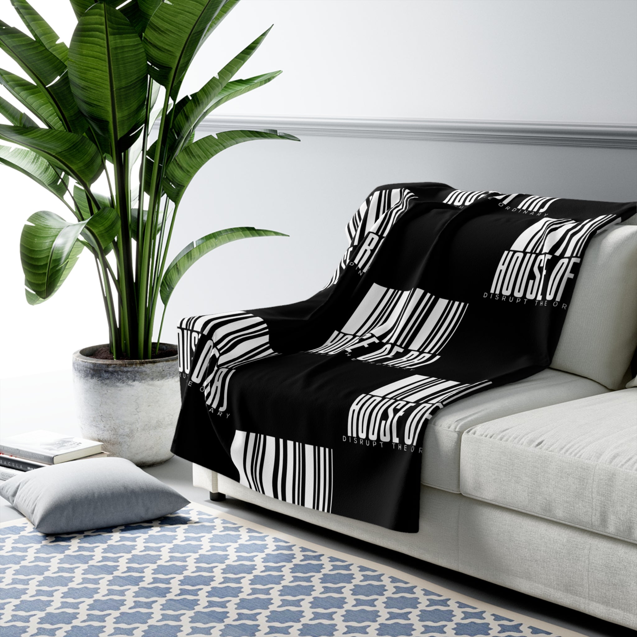 House of Raj “Barcode” Cozy Sherpa Fleece Blanket 🖤