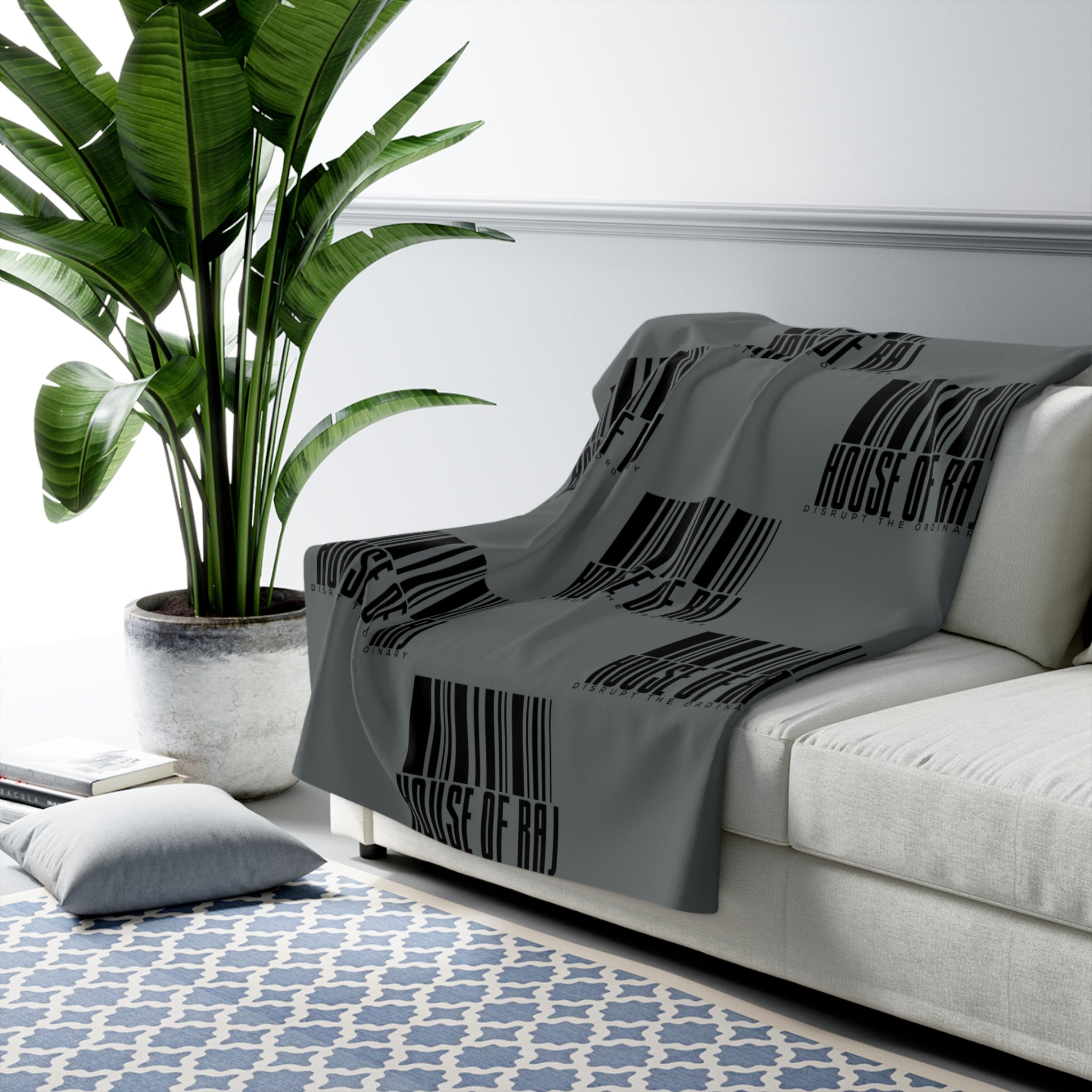 House of Raj “Barcode” Cozy Sherpa Fleece Blanket 🖤